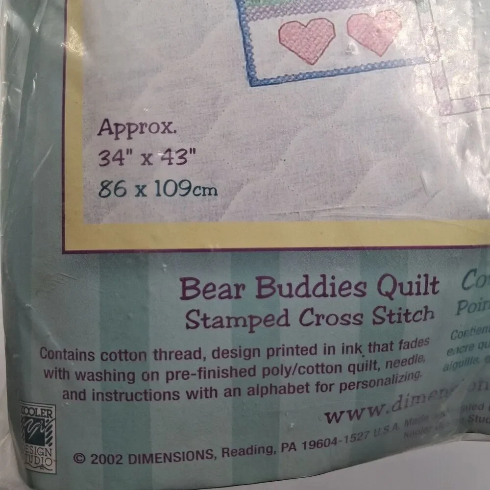 NEW Dimensions Baby Hugs Stamped Cross Stitch Bear Buddies Quilt Kit 72817